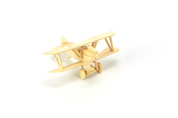 Wooden airplane model isolated on white background