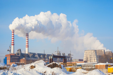 Smoke from the chimney of the factory in Siberia