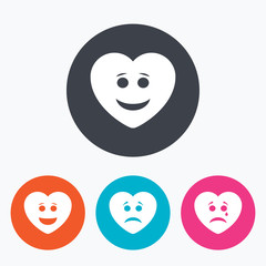 Heart smile face icons. Happy, sad, cry.