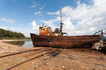 Old fishing vessel in the seaport