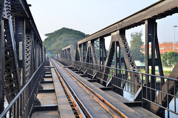 Fototapeta na wymiar Railway metal bridge of world war history, River Kwai in Kanchanaburi at Thailand