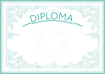 Horizontal diploma design template with an ornament in vintage style