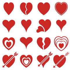 Set of simple icons of red hearts