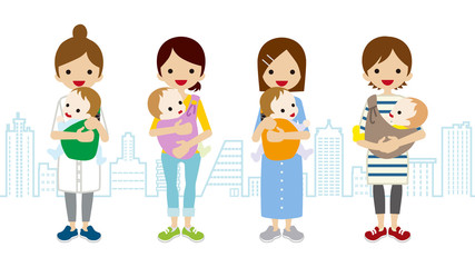 Various Mom and Baby- Townscape Background