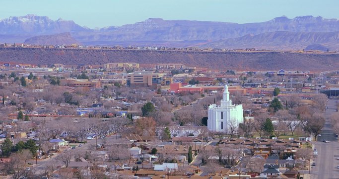 The LDS temple stands tall in the St. George, Utah skyline.