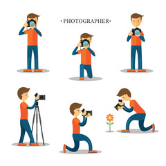 Photographer with Camera in Action Set, Photography, Techniques, Man Taking Photos
