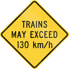 United States MUTCD warning road sign - Trains may exceed 130 kmh