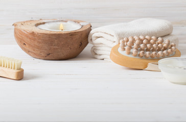 spa composition on white wooden background