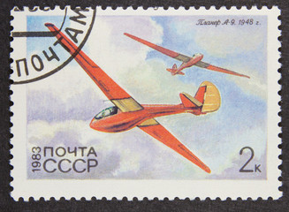 A stamp printed in Russia, shows glider, 1983
