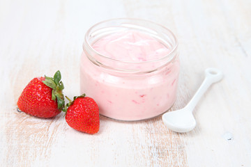 Strawberry yogurt and ripe strawberry