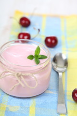 Cherry yogurt and ripe cherry
