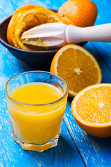 Fresh orange juice and oranges