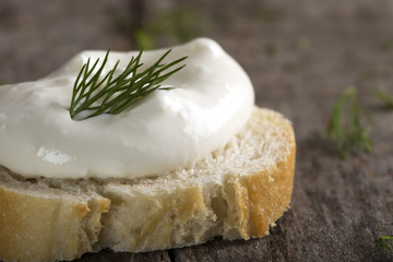 Feta cheese on bread slice