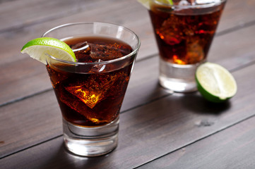 Rum and Cola Cuba Libre with Lime and Ice