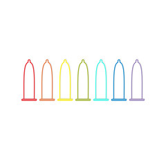 Condom rainbow line icon set. Protection. White background. Isolated. Flat design.