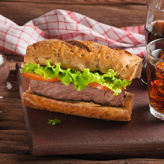 Hamburger with potato closeup