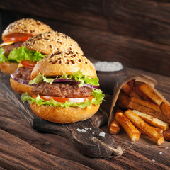 Hamburger with potato closeup