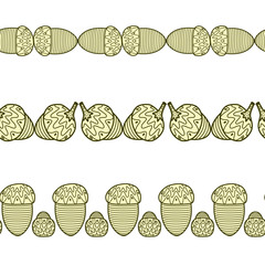 set of the seamless decorative borders with acorns