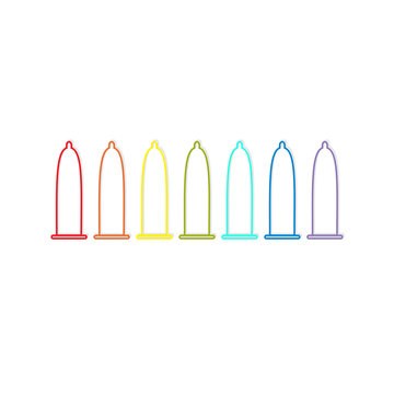 Condom rainbow line icon set. Protection. White background. Isolated. Flat design.