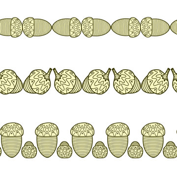 set of the seamless decorative borders with acorns