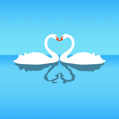 illustration of two lovers swans. Blue background made in EPS 10