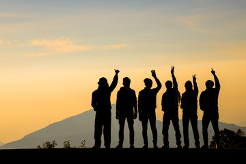 silhouette People on Mountain sunrise time in morning