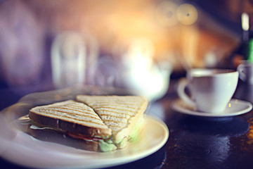 cup of tea at a cafe blurred background