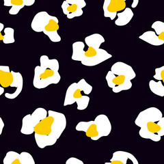 Floral seamless pattern of stroke camomile pattern. White and black flowers