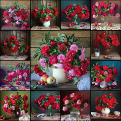 Fototapeta na wymiar Collage from still lifes with roses.