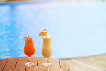 Two cocktails on tropical beach resort