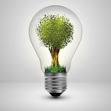 Tree in a light bulb ecology concept, Vector illustration.