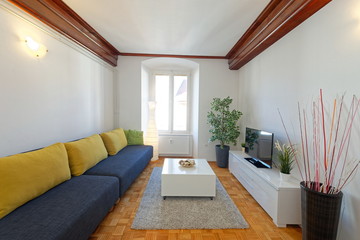 Modern living room with wooden floor