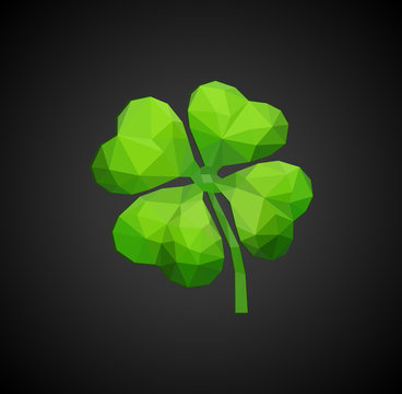 polygon symbol of good luck four-leaf clover green on black