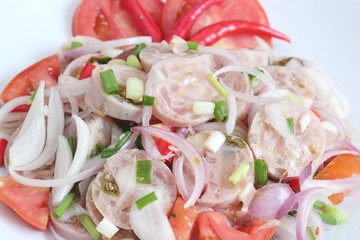 Thai Cuisine : Spicy Thai Sour Sausage with salad