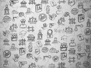 Grunge background: wall texture with Painted Hand Drawn Law Icons