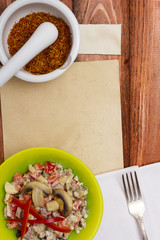 Salad with saffron and beef tongue