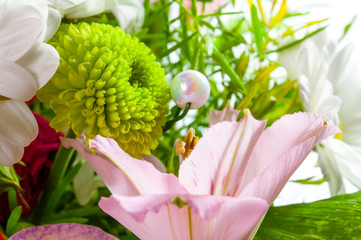 Green chrysanthemum and middle Alstroemeria bouquet of flowers
