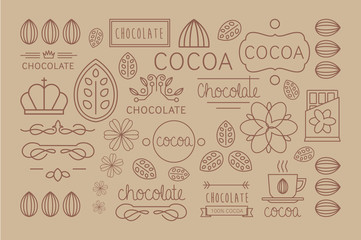 Cocoa Icon, logo, Signs and Badges. Vector Illustration Set