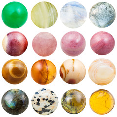 balls from natural mineral gemstones isolated