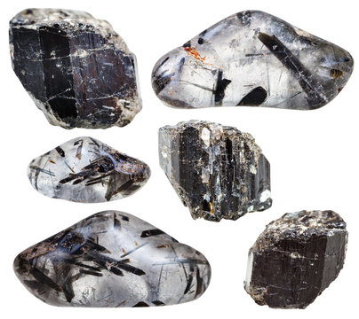 Fototapeta schorl (black tourmaline) in crystals isolated
