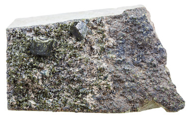 green epidote crystals on rock isolated