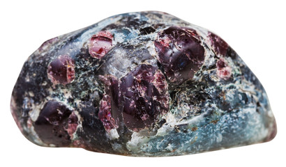 tumbled garnet gemstones in rock isolated