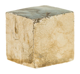 cube of Pyrite crystal isolated on white