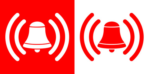 Icono plano campana de alarma en rojo y blanco - obrazy, fototapety, plakaty
