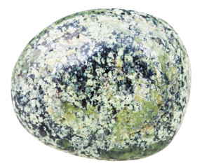 tumbled serpentine gemstone isolated on white