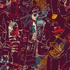 Color music jazz band seamless pattern. 