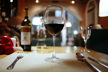 red wine in a French restaurant interior