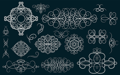 Set vintage borders, frame and rosette. Decoration for logo, wed