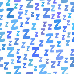 Seamless pattern with cartoon letters z. Good night!