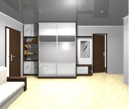 3D rendering  illustration interior design Cabinet with mirrored sliding doors